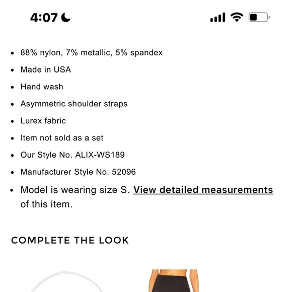 Alix NYC Perry Crop Top and Midi Skirt in Silver Shimmer and Black XS - Picture 11 of 16